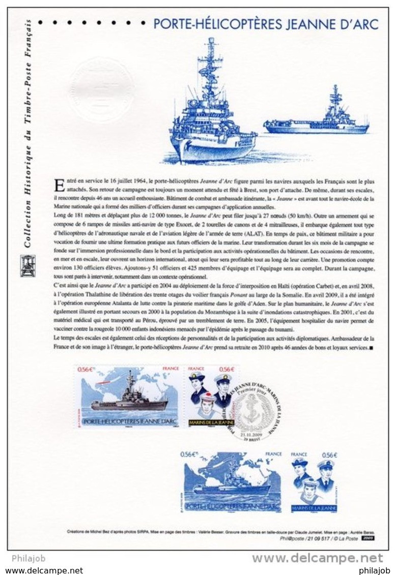 " PORTE-HELICOPTERES JEANNE D'ARC " Sur Document Philatélique Officiel N° YT 4423 4424. DPO - Militaria