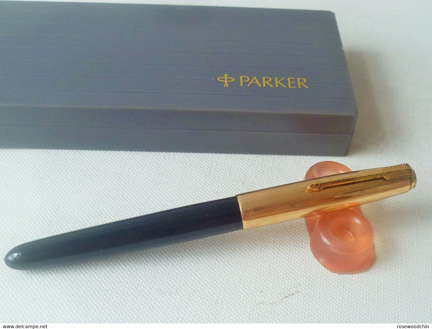 Vintage !!  Authentic Parker 51 Gold Filled Cap (1/10-12k) Black Fountain Pen W Box USA (#88) - Stylos