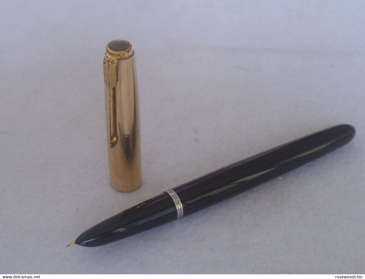 Vintage !!  Authentic Parker 51 Gold Filled Cap (1/10-12k) Black Fountain Pen W Box USA (#88) - Stylos