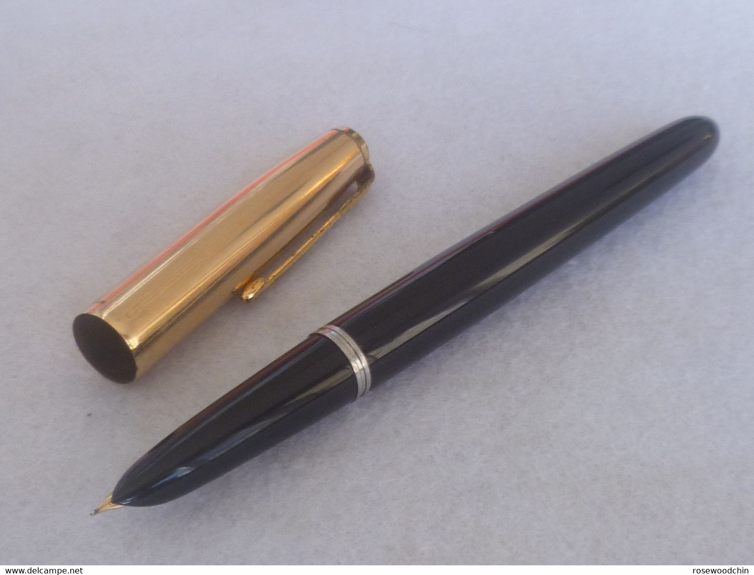 Vintage !!  Authentic Parker 51 Gold Filled Cap (1/10-12k) Black Fountain Pen W Box USA (#88) - Stylos