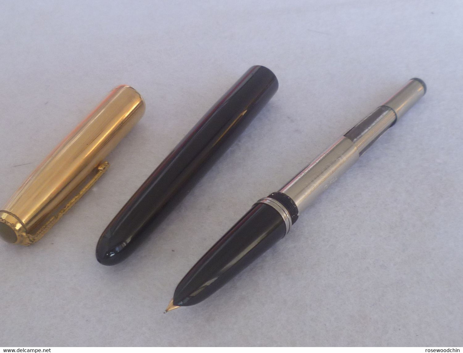 Vintage !!  Authentic Parker 51 Gold Filled Cap (1/10-12k) Black Fountain Pen W Box USA (#88) - Stylos