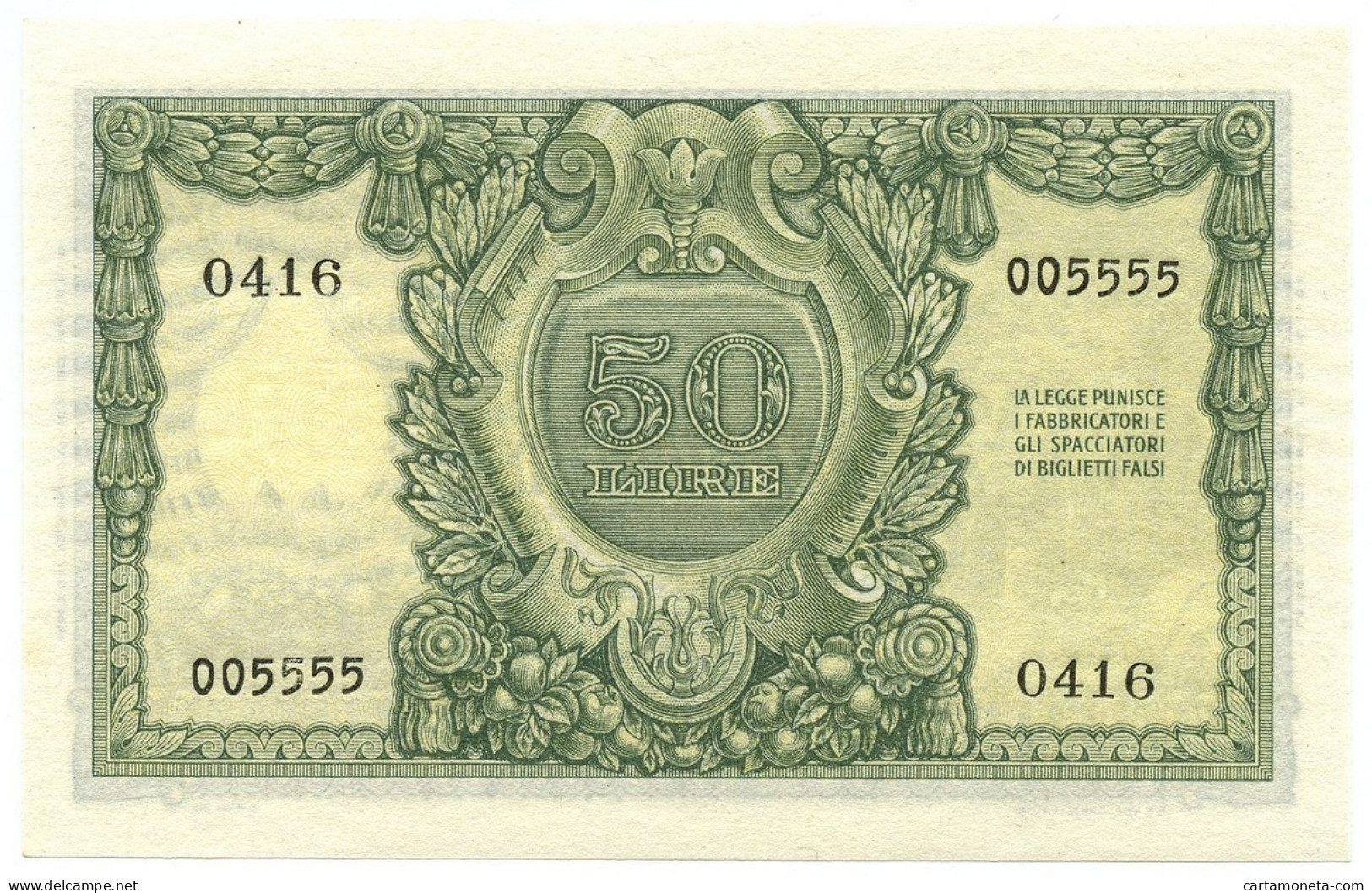 50 LIRE BIGLIETTO DI STATO ITALIA ELMATA BOLAFFI 31/12/1951 FDS - Sonstige & Ohne Zuordnung