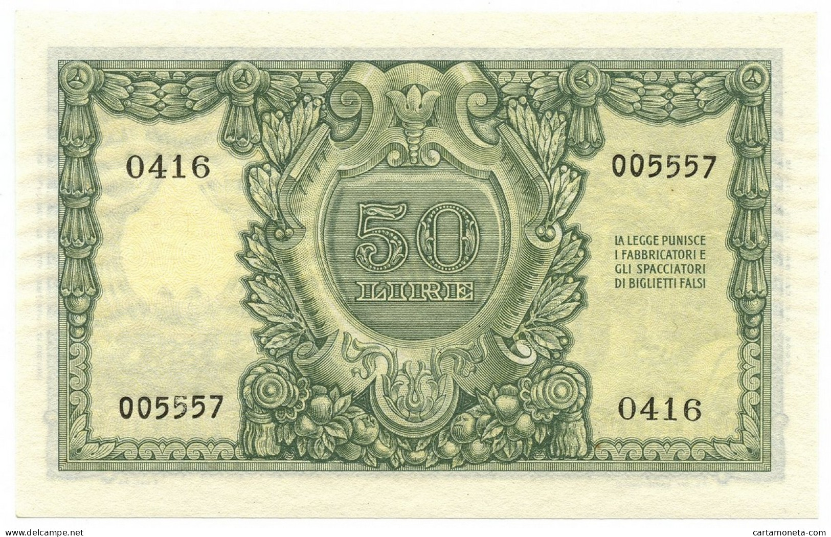 50 LIRE BIGLIETTO DI STATO ITALIA ELMATA BOLAFFI 31/12/1951 FDS - Sonstige & Ohne Zuordnung