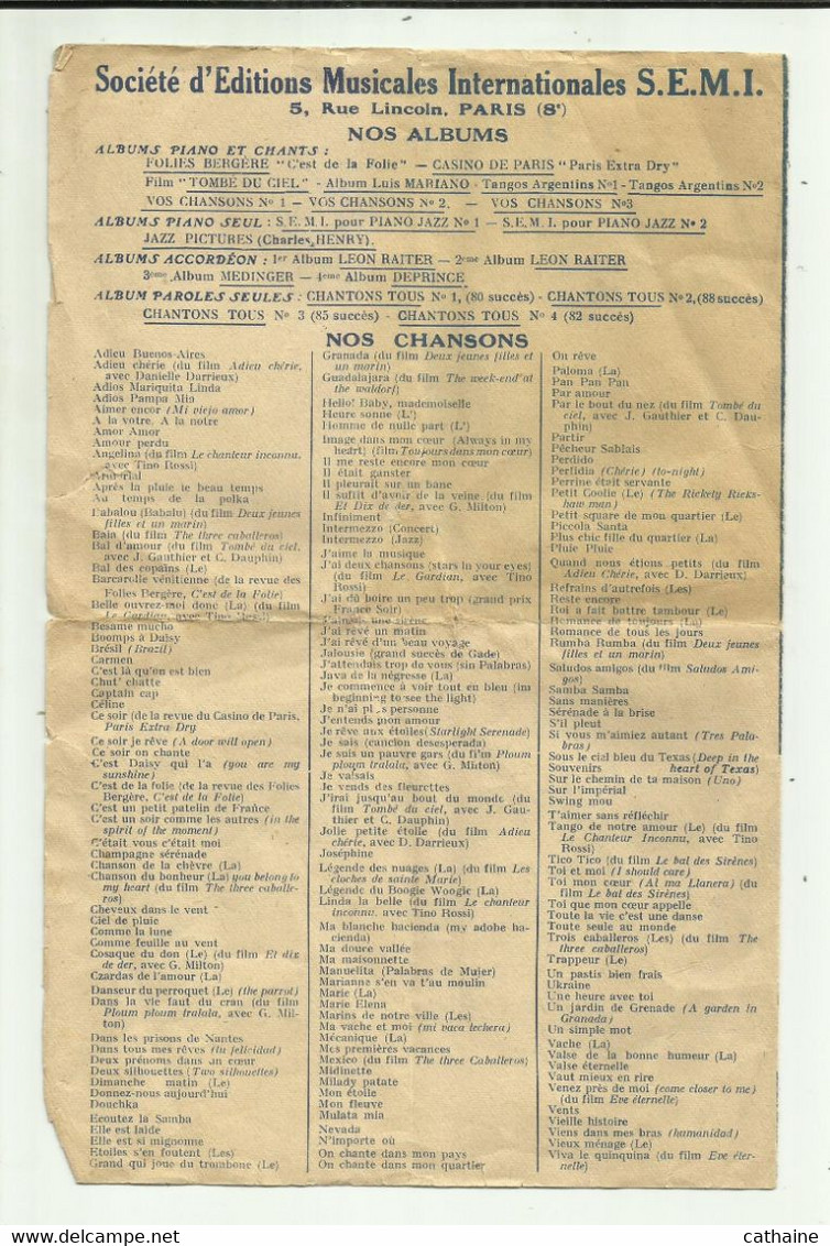 MONTE CARLO .PARTITION 1948 .CHEVEUX DANS LE VENT ."OSCAR VOUS OFFRE CETTE PETITE CHANSON EN SOUVENIR DE VOTRE SEJOUR .. - Liederbücher