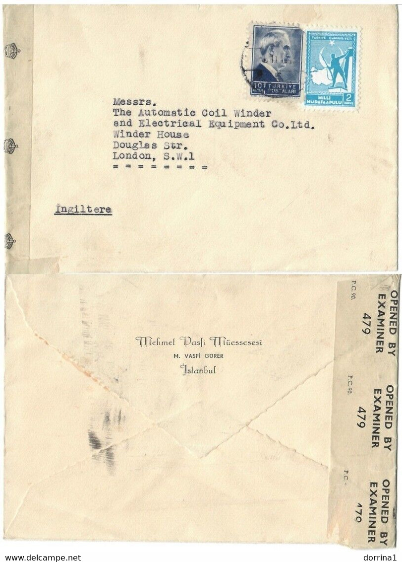 Turkey Cover Censor In London GB United Kingdom UK Opened By Examiner No 479 - Storia Postale