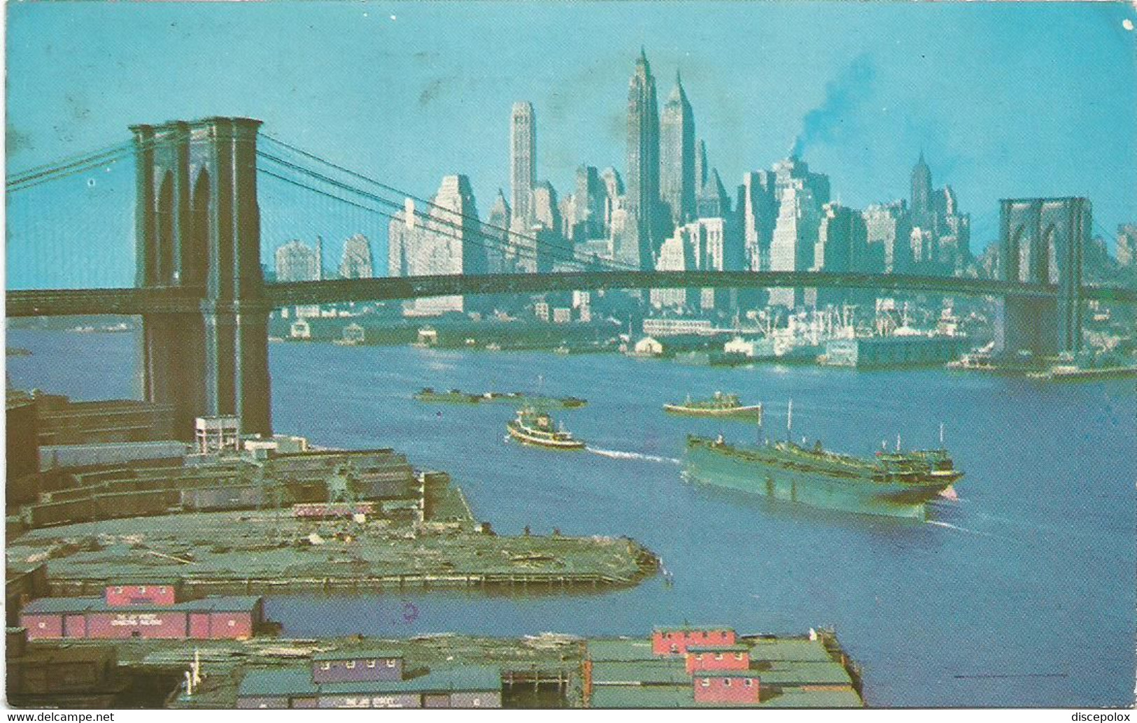 AC608 New York City - Brooklyn Bridge - East River And Lower Manhattan Skyline / Viaggiata 1975 - Ponti E Gallerie