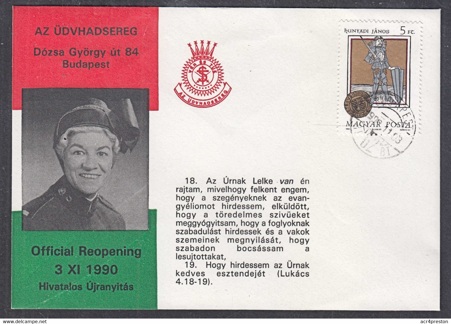 Ca5261 HUNGARY 1990, Official Reopening Salvation Army In Budapest - Cartas & Documentos