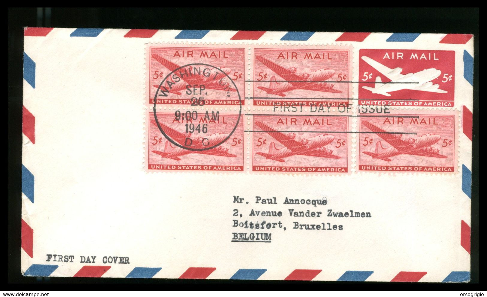 USA - FDC 1946 - AIR MAIL 5 Cents   Regular Air Mail Series - 1941-1950