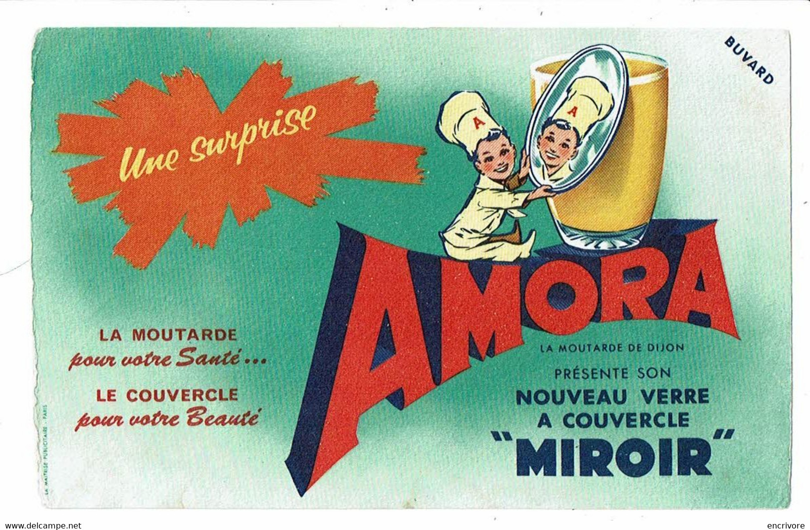 Buvard AMORA La Moutarde De Dijon  Pour Votre Santé Nouveau Verre Couvercle Miroir - Mostaza