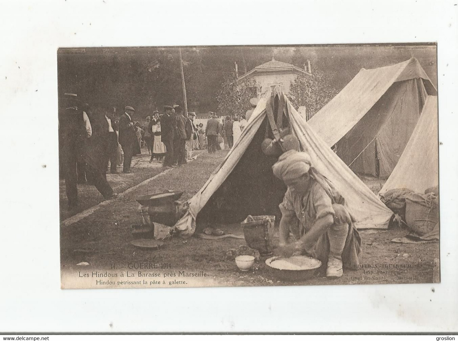 GUERRE 1914 (14) LES HINDOUS A LA BARASSE PRES MARSEILLE HINDOU PETRISSANT LA PATE A LA GALETTE 1916 - Saint Marcel, La Barasse, Saintt Menet