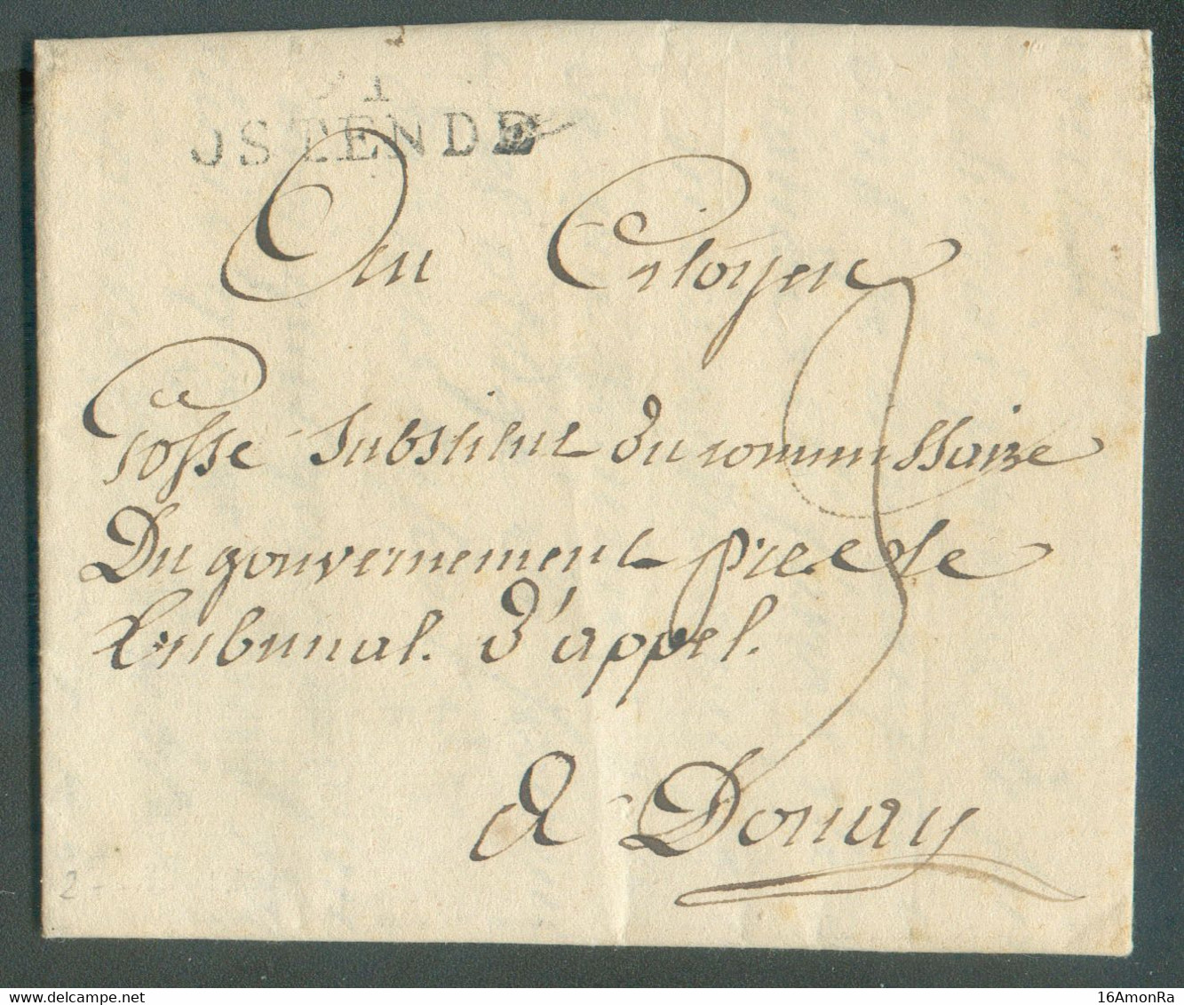 LAC De 91/OSTENDE Le 8 Messidor An 9  (du 27 Juin 1801) Vers Douay (FR) + Port '3' Décimes  - 19733 Superbe - 1794-1814 (Periodo Frances)