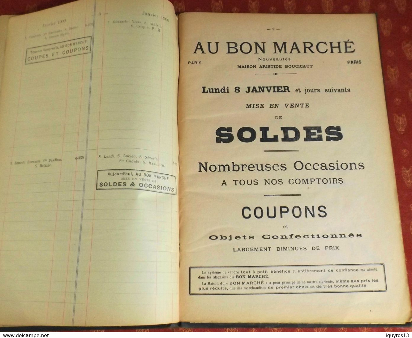 LE BON MARCHE -  Agenda-Buvard du bon marché 1900 - Plan de Paris à Ruban en BE
