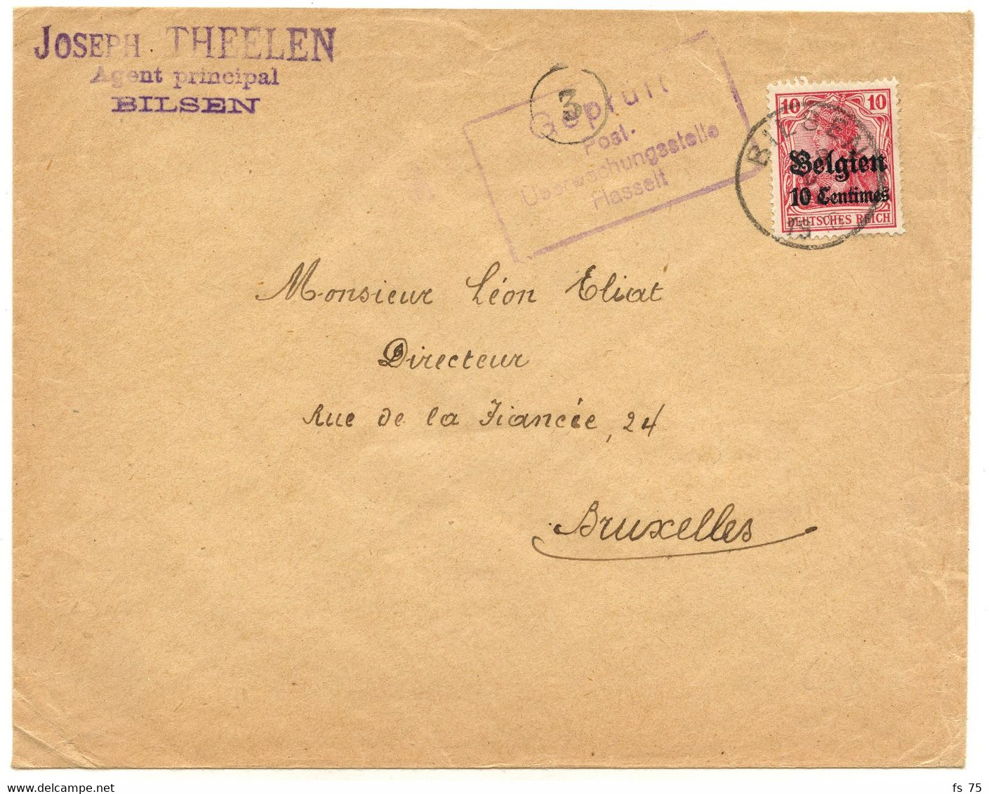 BELGIQUE - COB OC 3 BILSEN + GEPRUFT HASSELT SUR LETTRE - Army: German