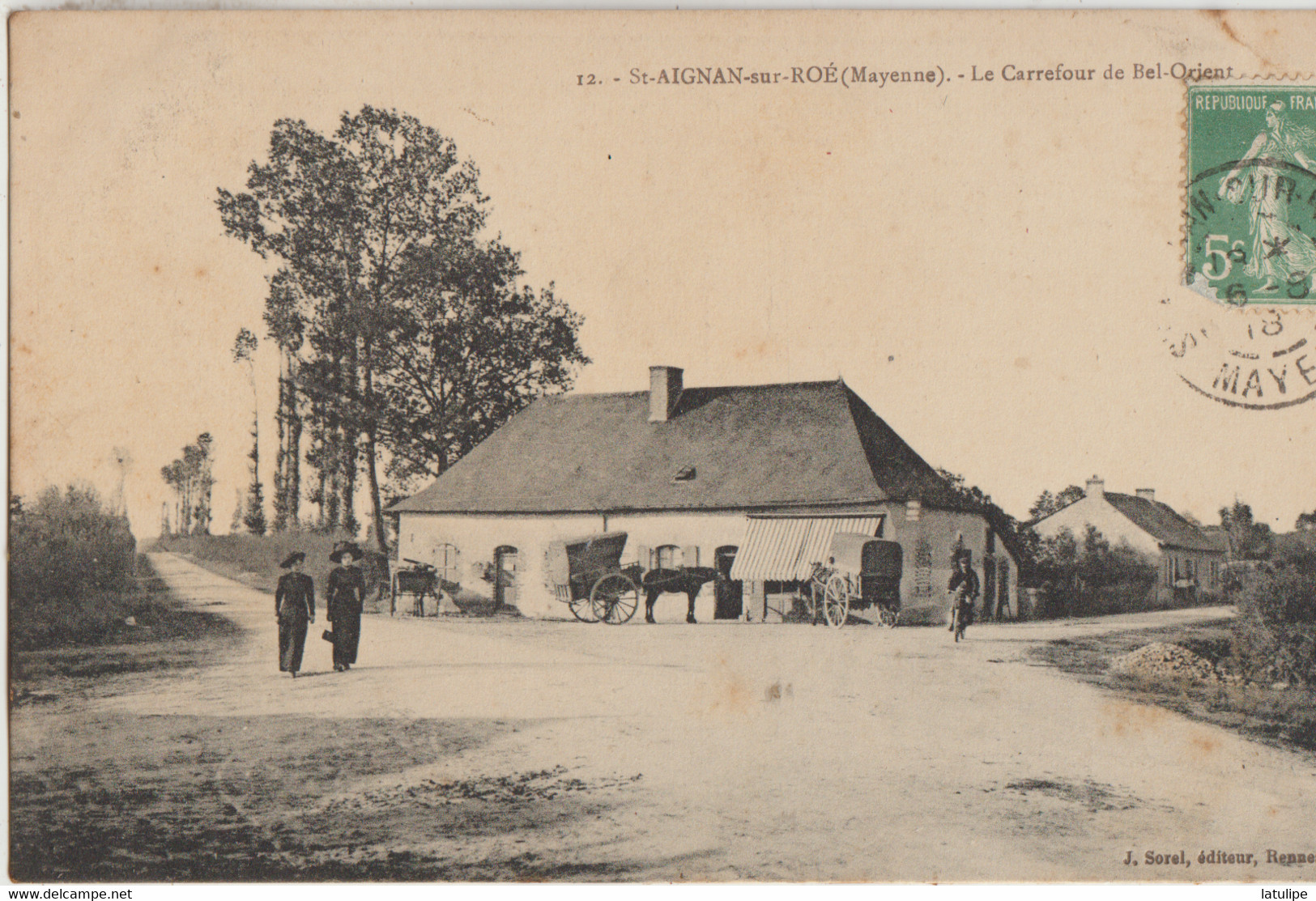 Saint-Aignan-sur-Roé  53  Le Carrefour  De Bel-Orient Bien Animé -Charron Et Plusieurs Attelages - Saint Aignan Sur Roe