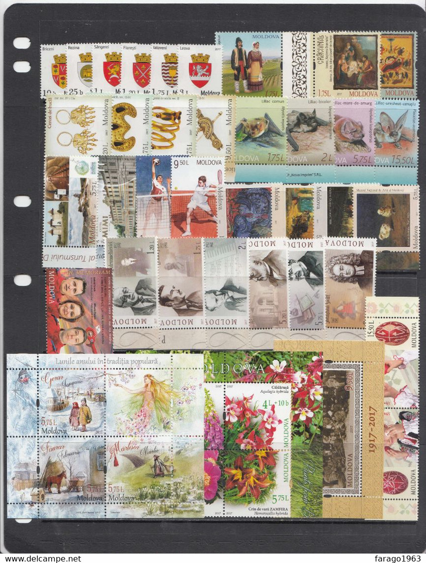 2017 Moldova Complete Year Set 38 Stamps + 2 Sheets MNH - Moldova