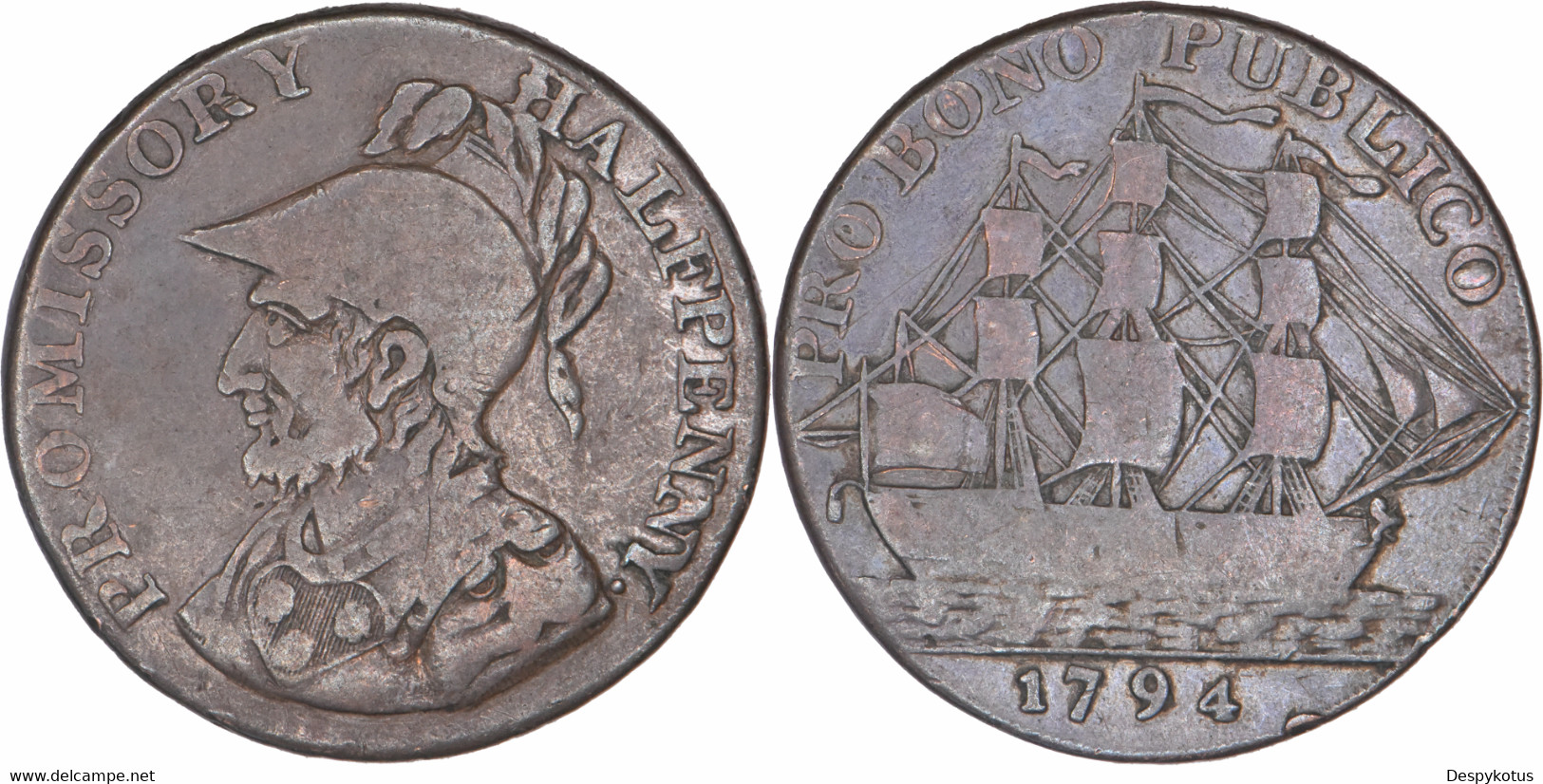 Grande Bretagne - Jeton - 1794 - Half Penny - Gosport - Voilier - 06-147 - Profesionales/De Sociedad