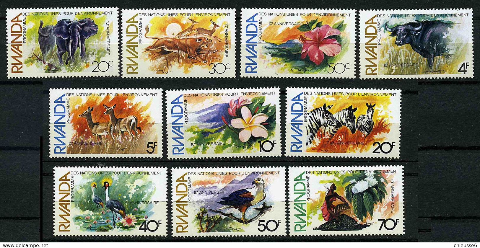 Rwanda ** N° 1071 à 1080 - Faune Et Flore Rwandaise - 1980-1989