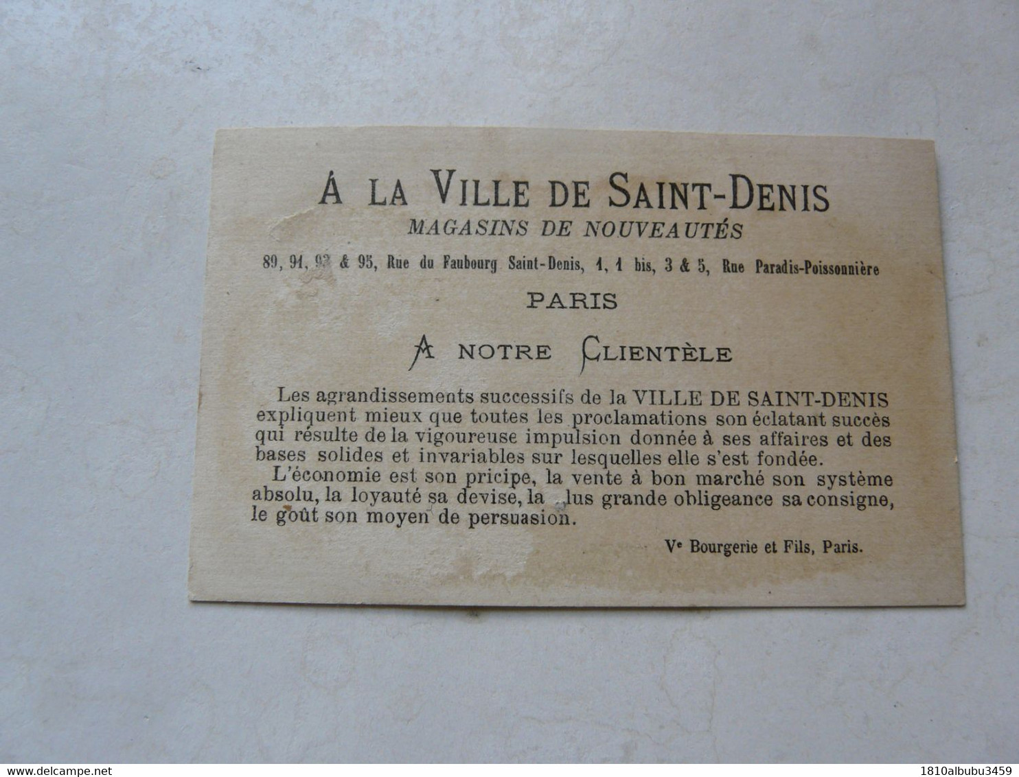 VIEUX PAPIERS-CHROMO : A LA VILLE DE SAINT-DENIS - GRANDS MAGASINS DE NOUVEAUTES - Other & Unclassified