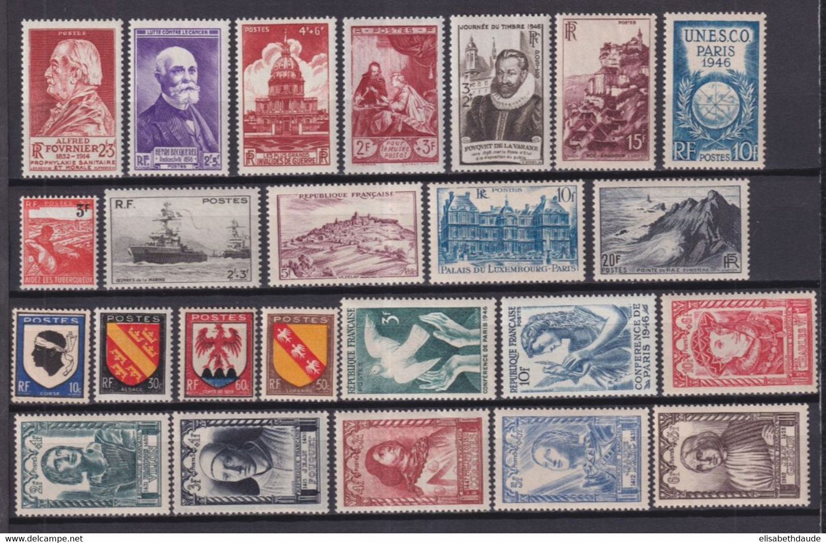 ANNEE 1946 COMPLETE - YVERT N°748/771 ** MNH - COTE = 26 EUR. - 24 VALEURS - 1940-1949