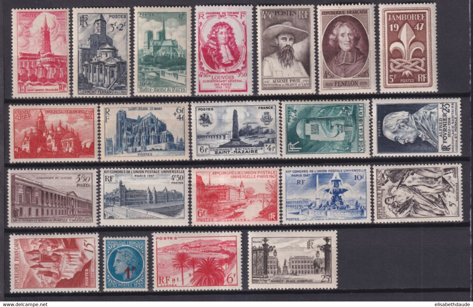 ANNEE 1947 COMPLETE - YVERT N°772/792 ** MNH - COTE = 35 EUR. - 21 VALEURS - 1940-1949