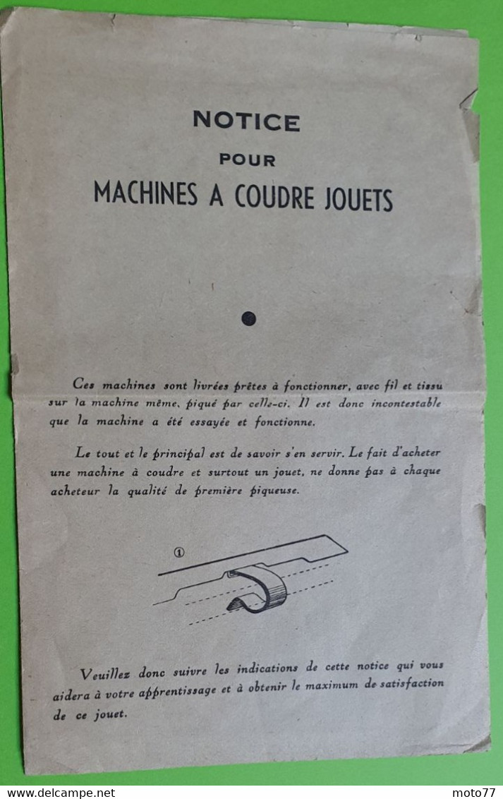 Document  Mode D'emploi NOTICE Pour MACHINES A COUDRE JOUETS (plié En Quatre Environ 14 X 10.5 Cm) - Vers 1960 - Material Und Zubehör