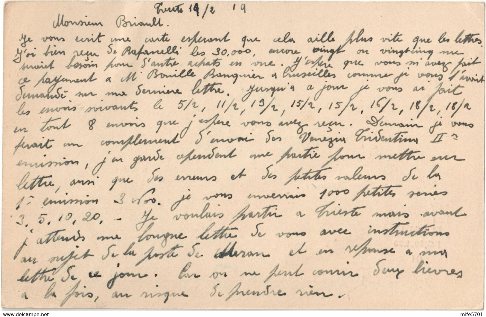 REGNO / TRENTINO I. P. 'LEONI' C. 10 DA TRENTO X LA FRANCIA 19.11.1919 + C. 10 EFF. V.E.III - FILAGRANO C2/18 SOPR. 'A' - Trentino