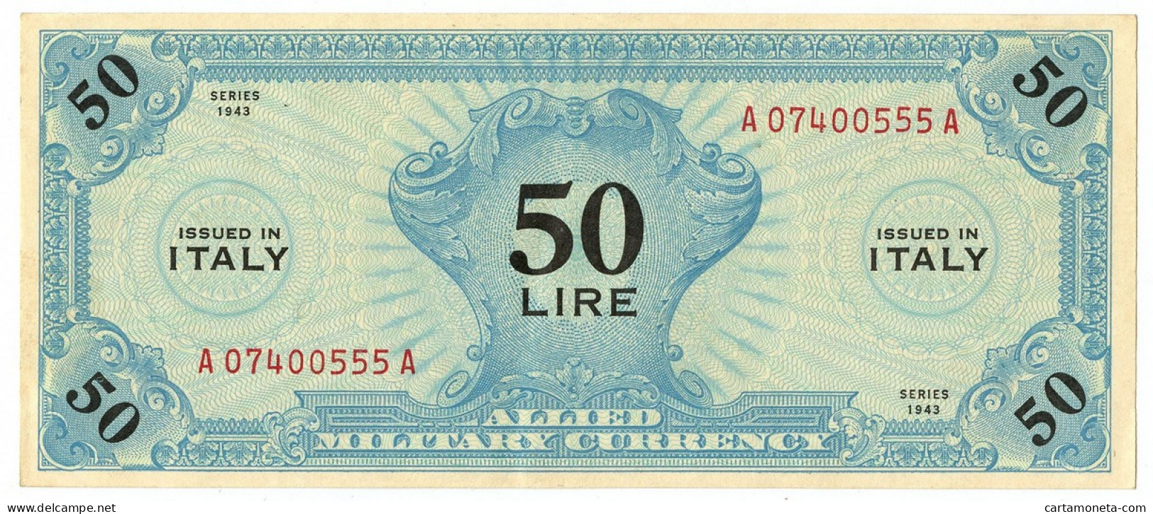 50 LIRE OCCUPAZIONE AMERICANA IN ITALIA MONOLINGUA BEP 1943 SUP - Occupazione Alleata Seconda Guerra Mondiale