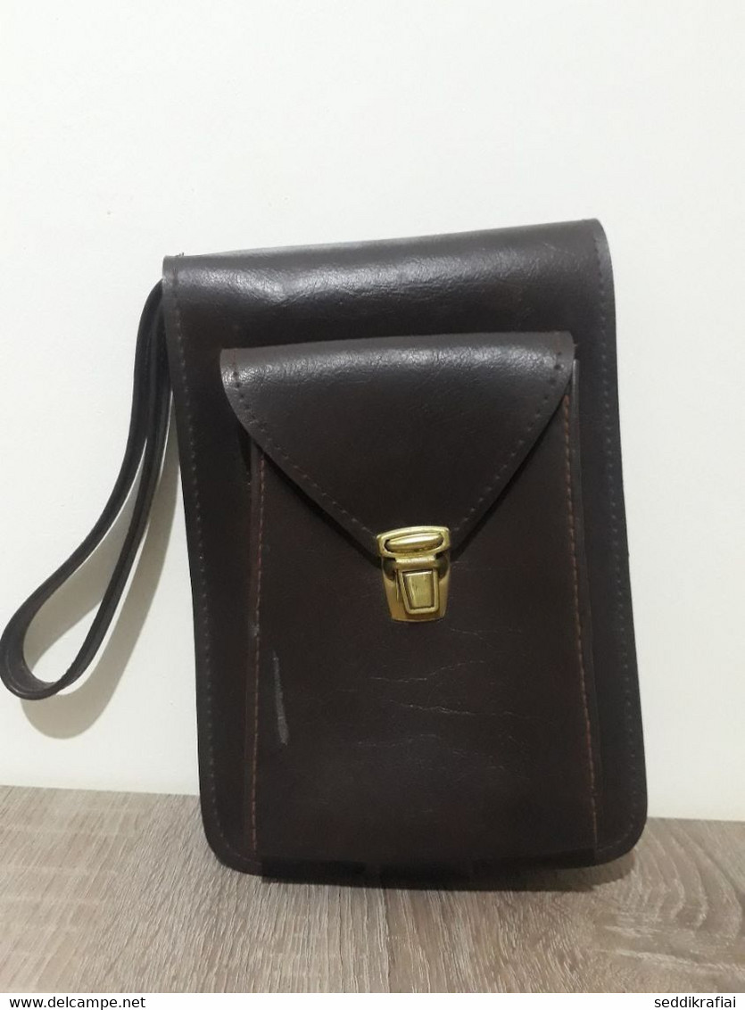 Messenger Bag Satchel Cold War Era Organiser Part 100% Real Leather Dark Brown - Materiales