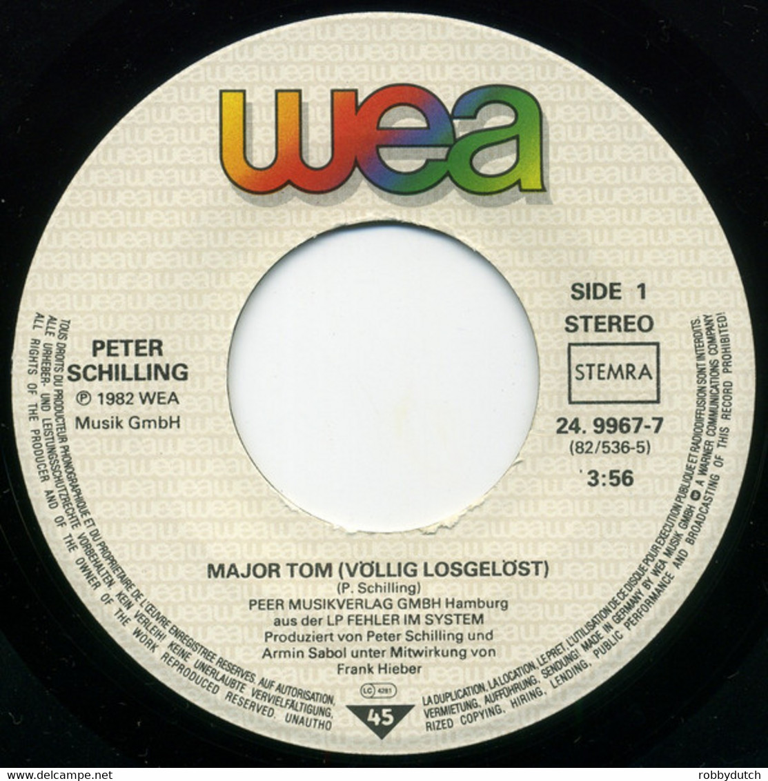 * 7"  *  PETER SCHILLING - MAJOR TOM (Völlig Losgelöst) - Otros - Canción Alemana