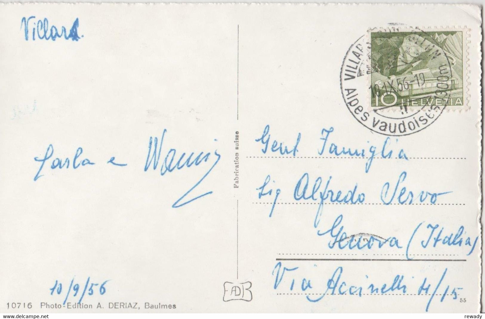 Villars -  Vue Generale / CPS AFE / Stamp / 1956 - Villars-les-Moines