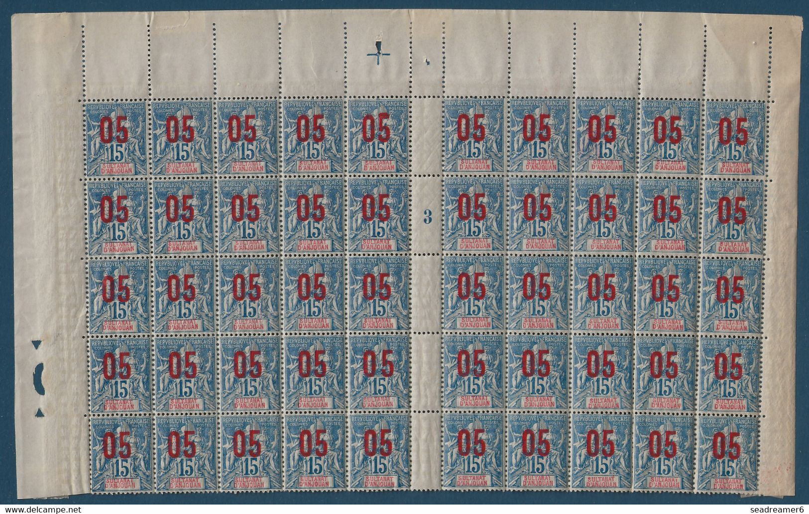 Colonies Groupe Anjouan Feuille Interpanneau N°22/22Aa**/* Millésime 3 Variétés :espacés, Grosse Tete Case 5 10 & 35 TTB - Unused Stamps