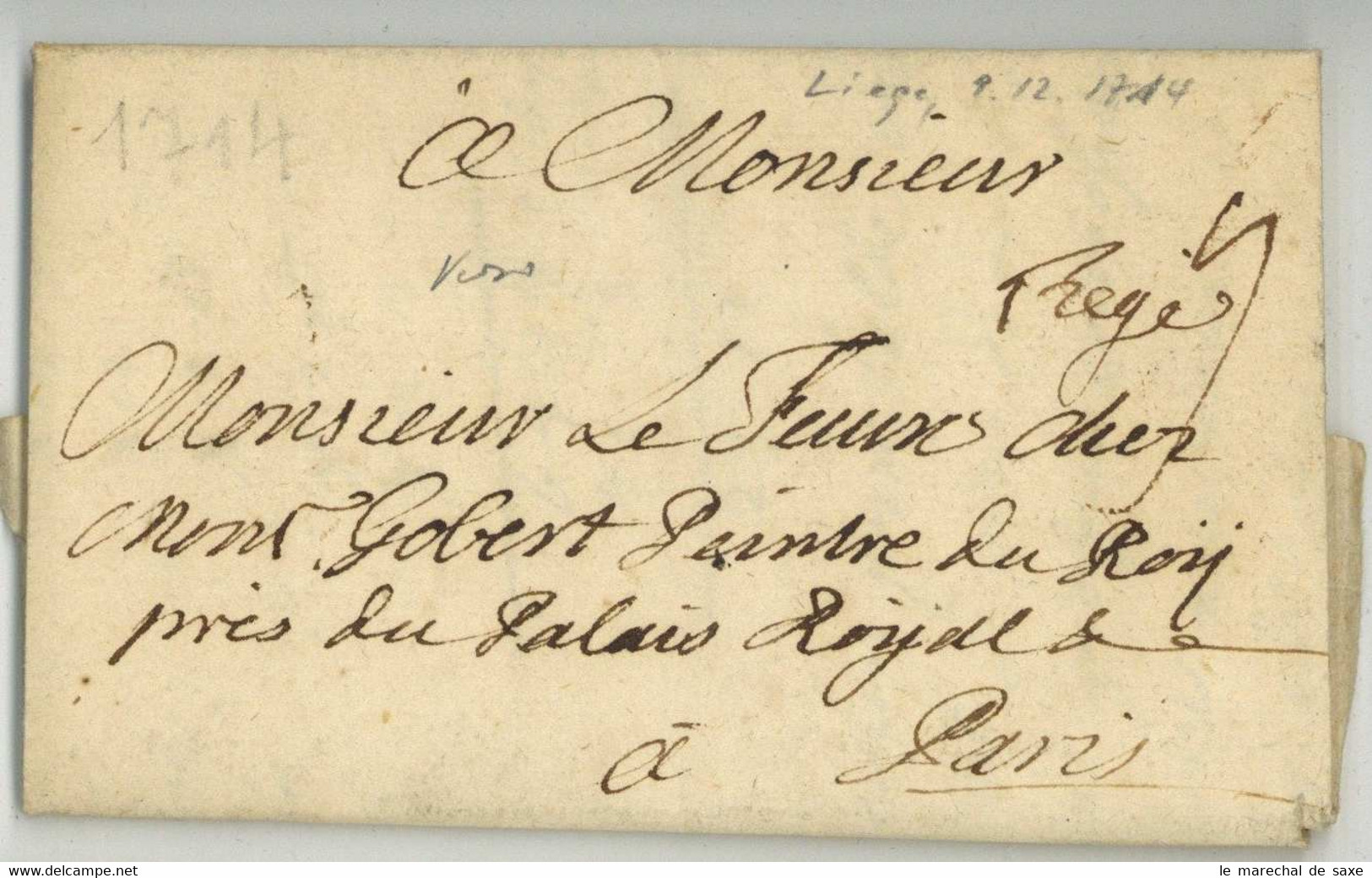 Liege (m) 1714 Pour Paris Peintre Du Roi LAS Guillaume Barnabé éditeur Imprimeur De L'almanach De Liege - 1714-1794 (Pays-Bas Autrichiens)