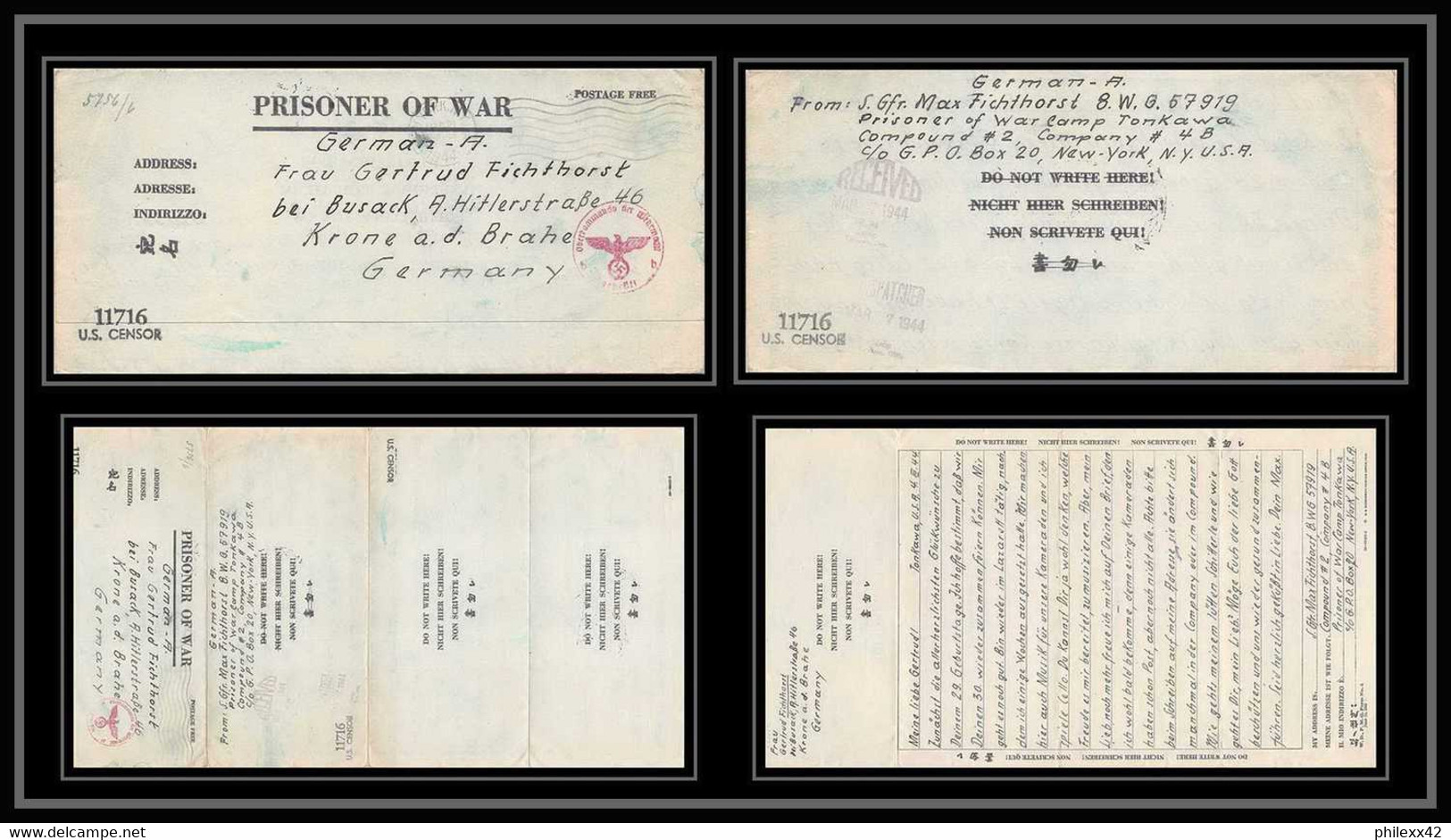 6884/ Lettre (cover Briefe) Tonkawa Japan Usa Allemagne Prisoner Of War Prisonniers 1944 Censuré Censor 11716 - Cartas & Documentos