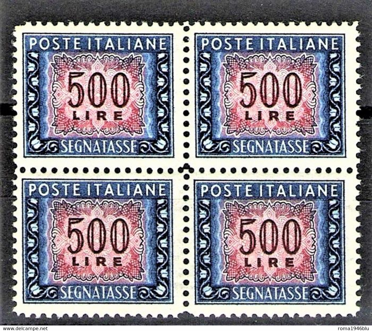 REPUBBLICA 1947 SEGNATASSE 500 LIRE RUOTA QUARTINA ** MNH - Impuestos