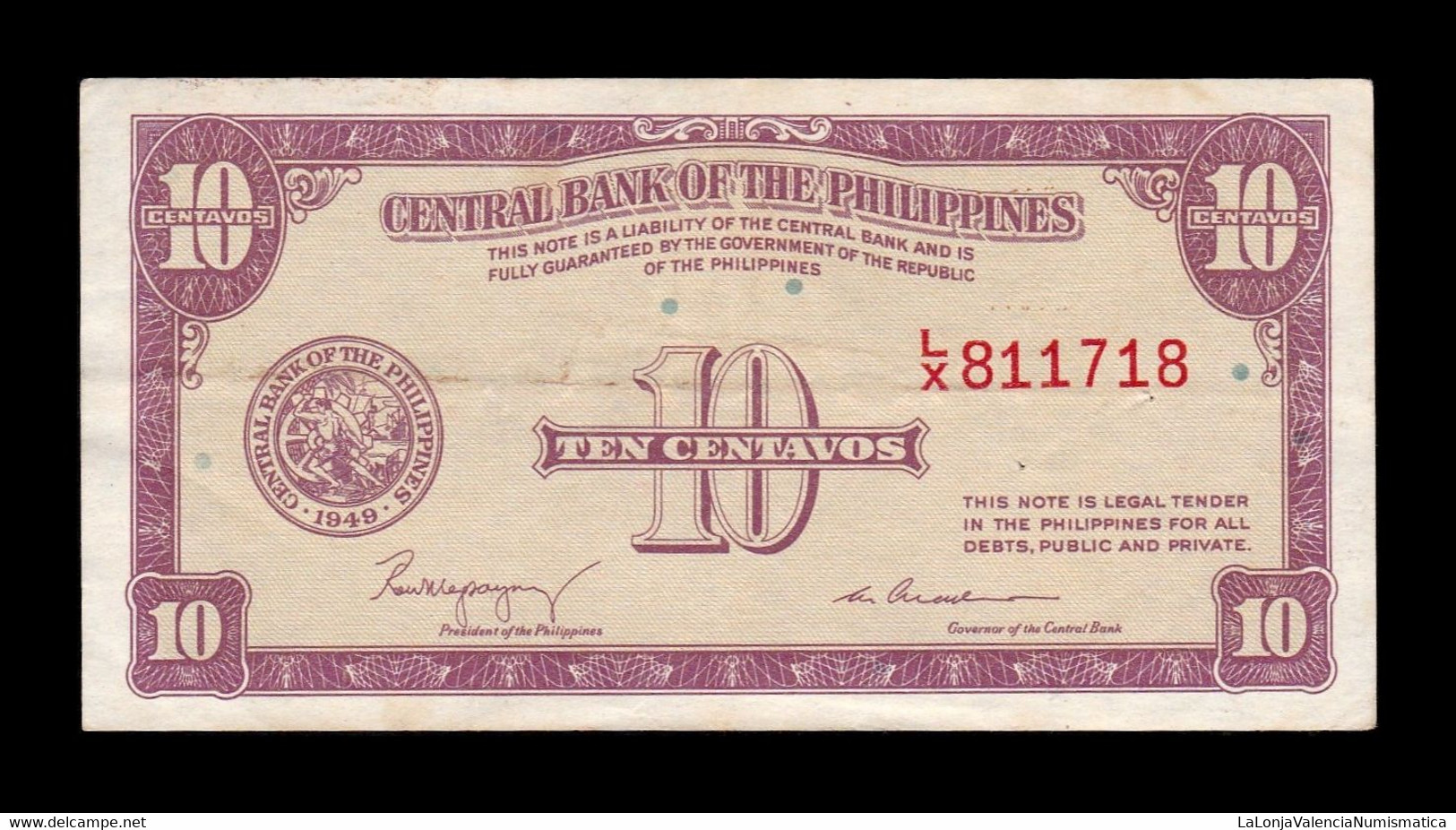 Filipinas Philippines 10 Centavos ND (1949) Pick 128 T.718 MBC/EBC VF/XF - Philippines