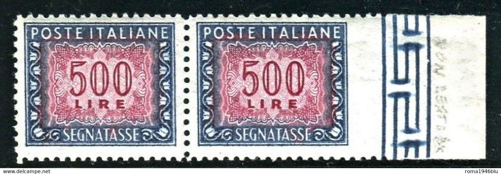 REPUBBLICA 1955 SEGNATASSE STELLE 500 LIRE COPPIA  N. D A DESTRA ** MNH - Segnatasse