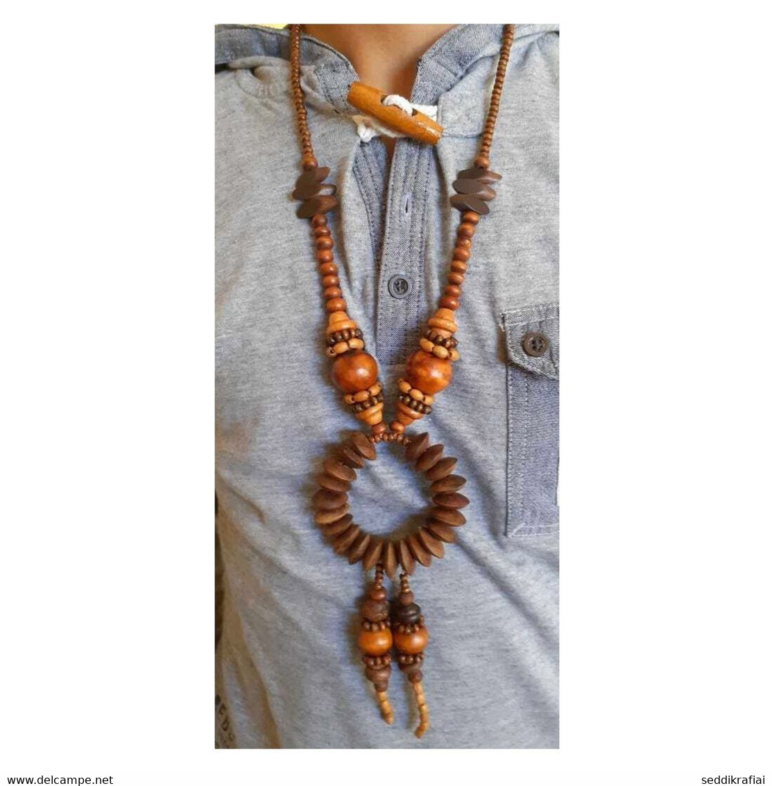 Vintage Ethnic Berber Handmade African Niger Tuareg Necklace Wood Tribal Jewelry - Collares/Cadenas