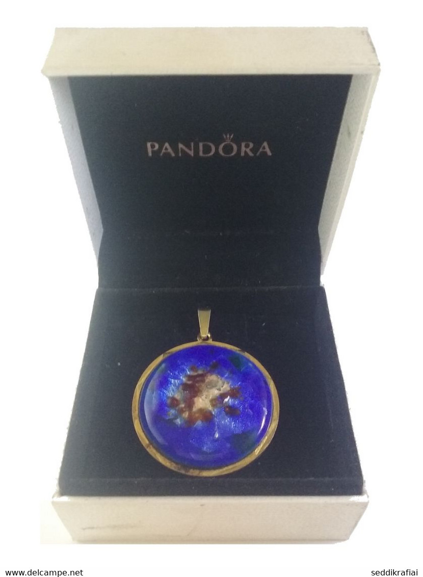 Authentic Pandora Gold Disney Pendant Charm Gem Sodalite Necklace From Denmark - Pendenti