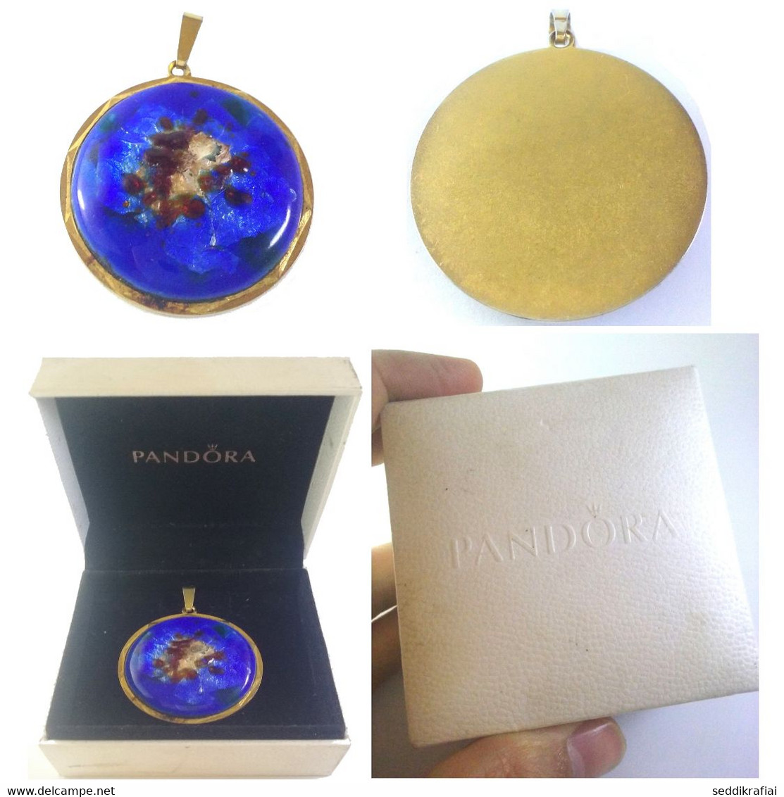 Authentic Pandora Gold Disney Pendant Charm Gem Sodalite Necklace From Denmark - Anhänger