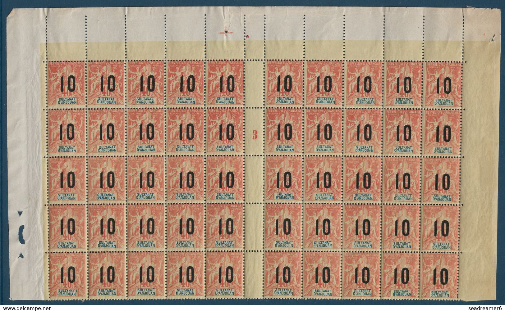 Colonies Type Groupe Anjouan Feuille Interpanneau N°26/26Aa**/* Millésime 3 Variété 1 & 0 Espacé Case 36  TTB - Unused Stamps