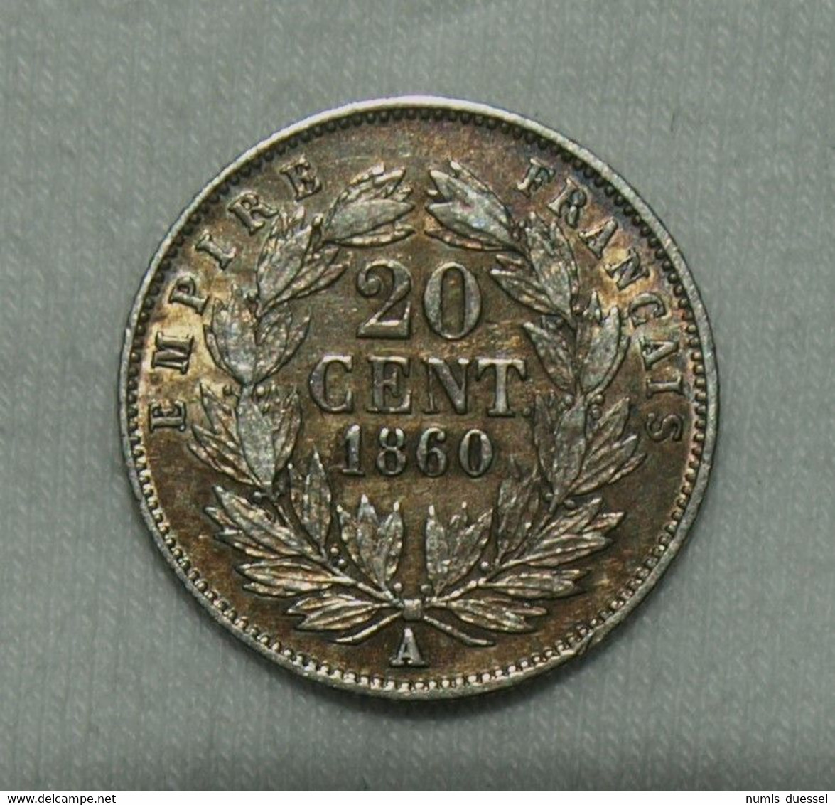 Silber/Silver Frankreich/France Napoleon III Tête Nue 1860 A, 20 Centimes Funz/AU 58 - 20 Centimes