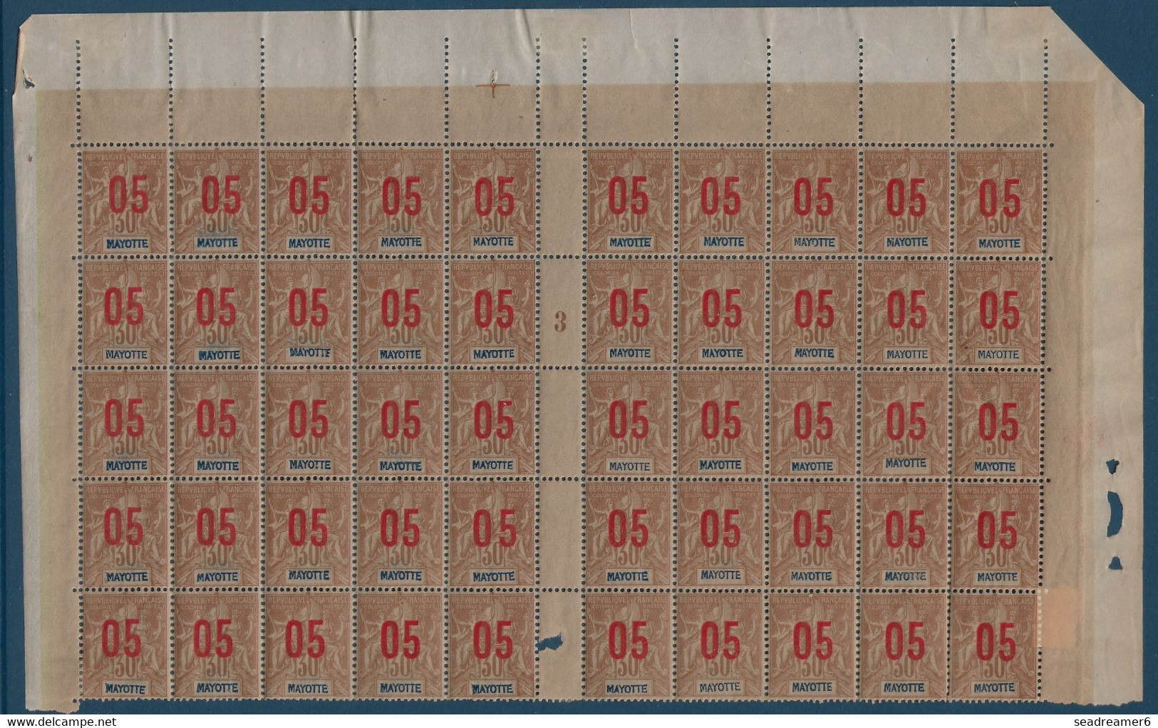 Colonies Groupe Mayotte Feuille Interpanneau Millésime 3 N°26/26Aa**/* Variétés Espacés 0 & 5 Grosse Tete Case 5, 10 &35 - Unused Stamps