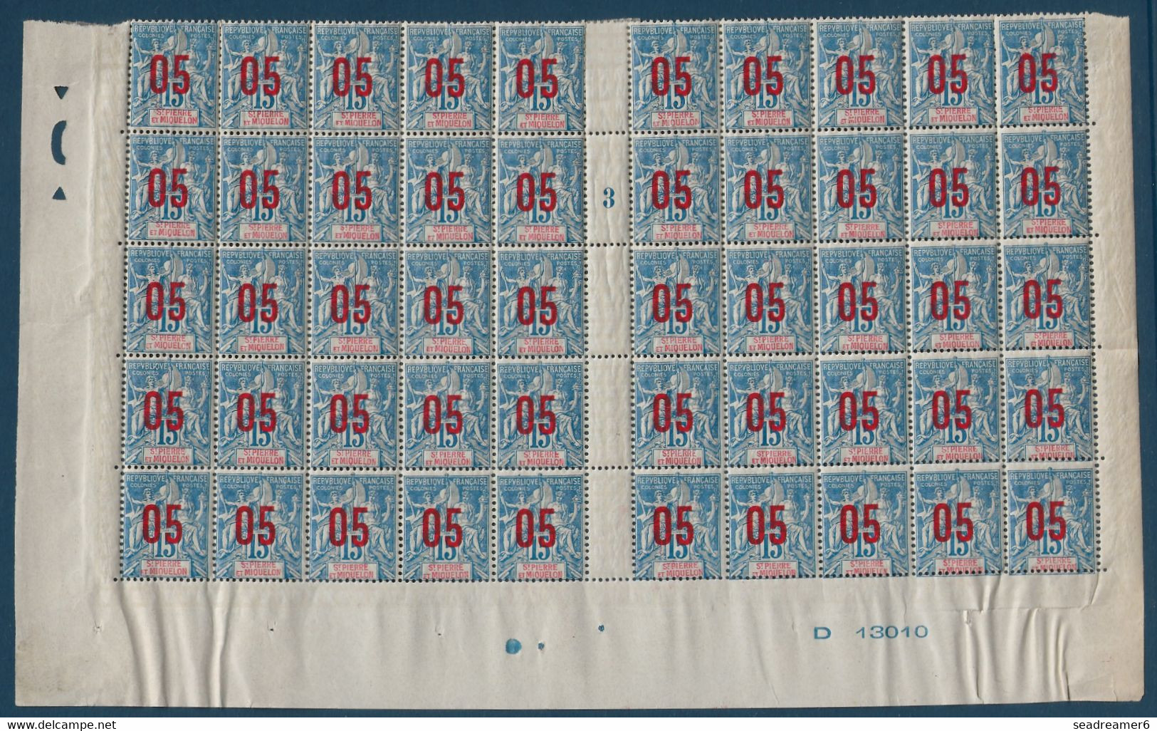 Colonies Type Groupe St Pierre & Miquelon Feuille Interpanneau Millésime 3 N°96/96Aa**/* Variétés 0 & 5 Espacés Case 5 - Unused Stamps
