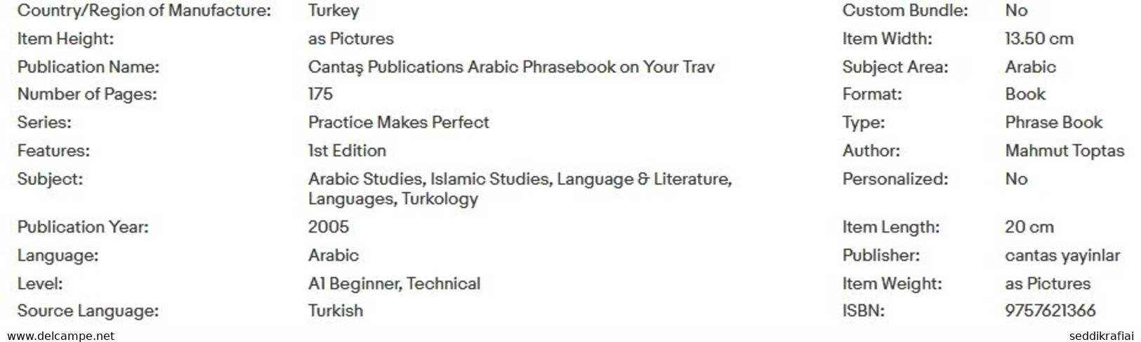 Cantaş Publications Arabic Phrasebook on Your Travel Learn Turkish in Arabic