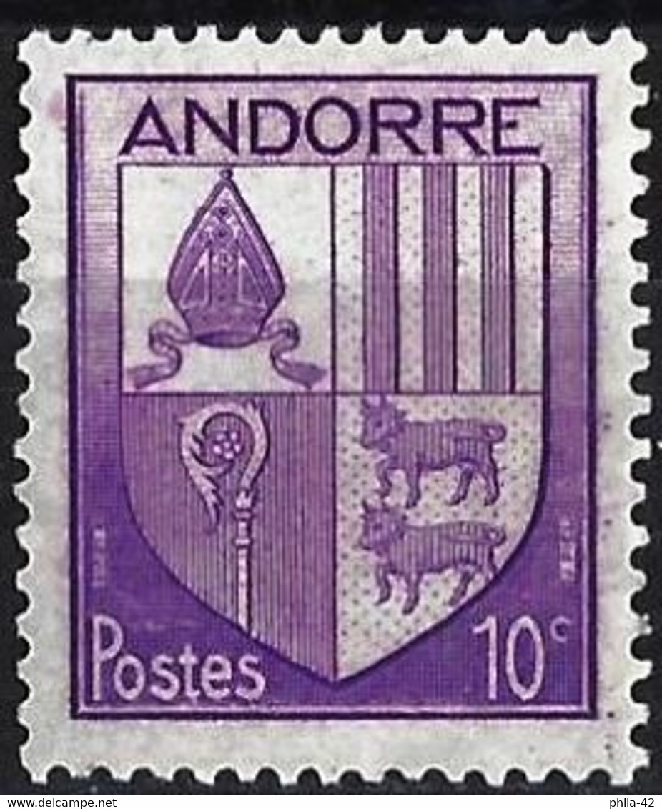 French Andorra 1944 - Mi 95 - YT 93 ( Coat Of Arms ) MNH** - Oblitérés