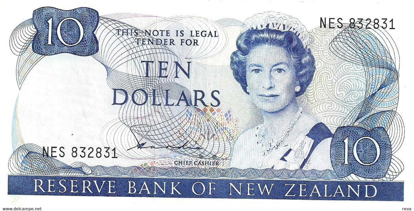 NEW ZEALAND $10 JAMES COOK WMK 2ND ISSUE HEAD OF QEII BIRD BACKND(1981-85) SIGN HARDIE P.172a AVF READ DESCRIPTION - New Zealand