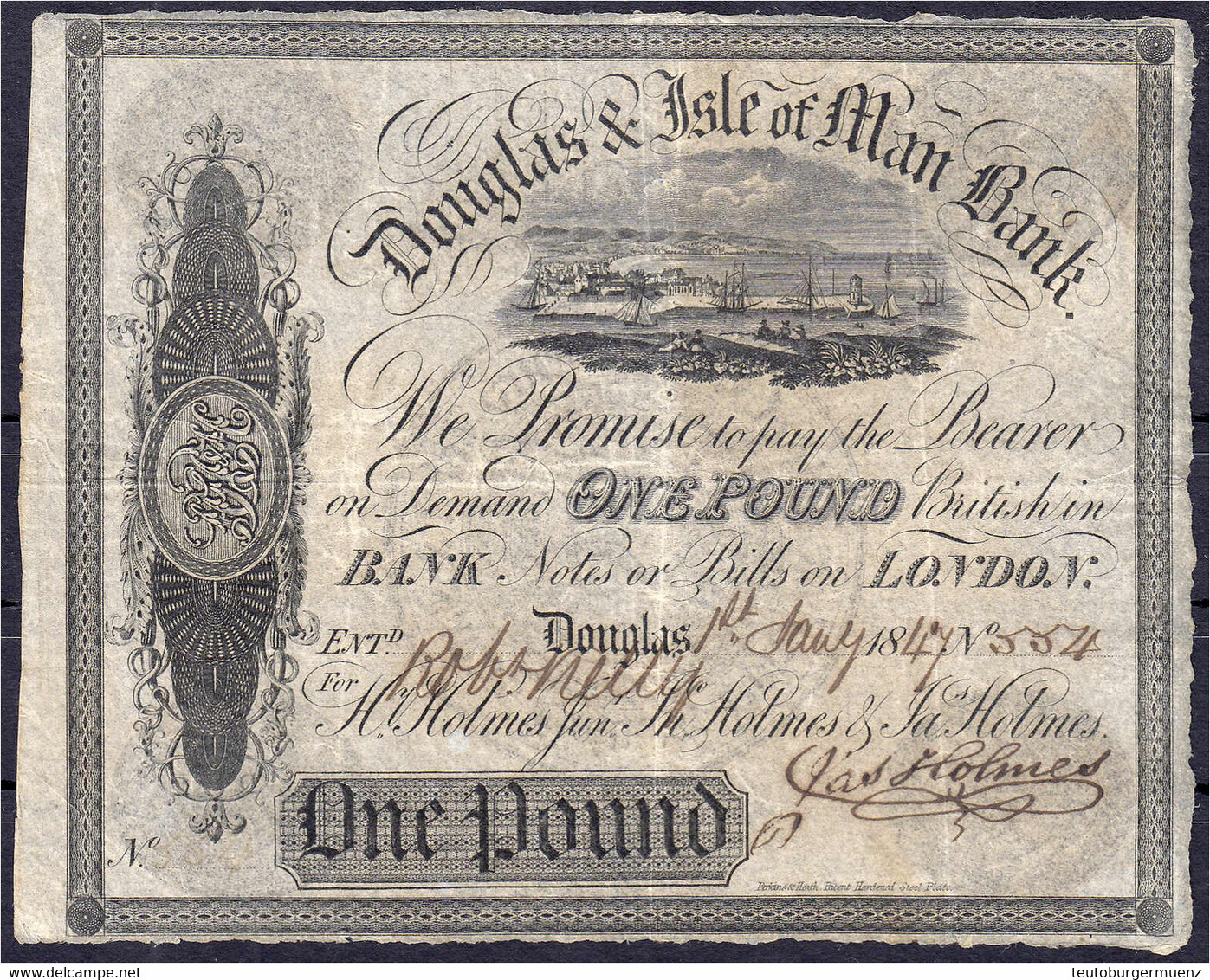 Douglas And Isle Of Man Bank, 1 Pound 1844. III, Sehr Selten. Pick S131. - 20 Pounds