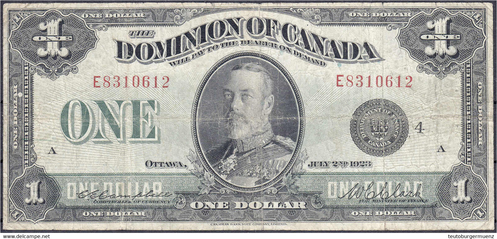 1 Dollar 2.7.1923. IV, Selten. Pick 33p. - Canada