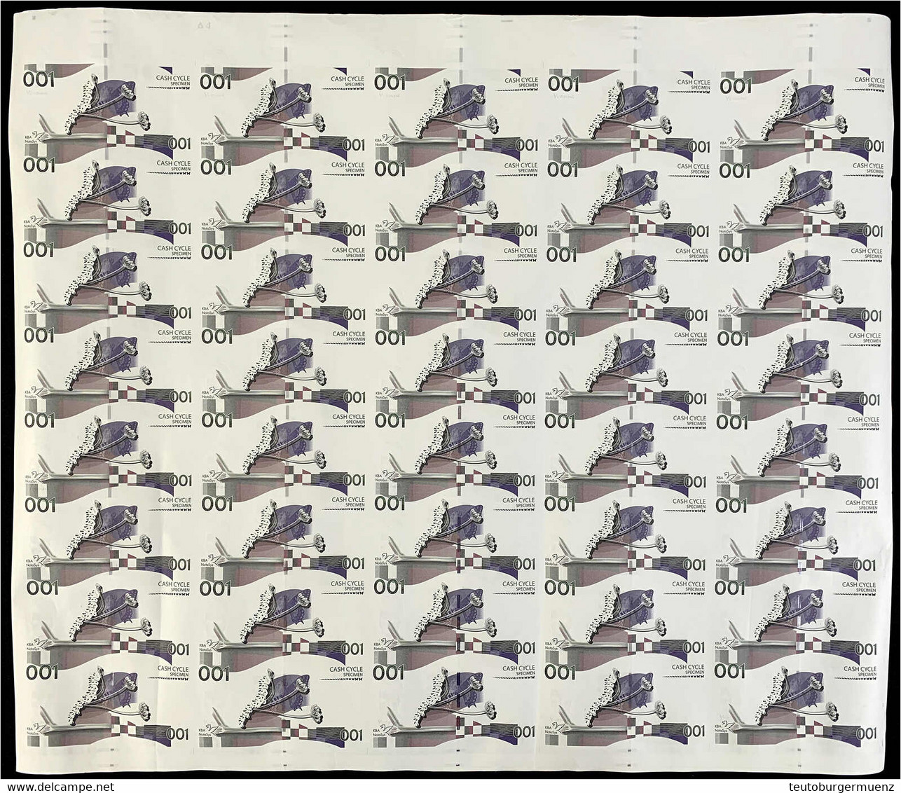 KBA Nota System Testnoten, Druckbogen Zu 40 X 001 Cash Cycle Specimen O.D. Mit Wz. U. Sicherheitsstreifen. I Bis II, Seh - Other & Unclassified