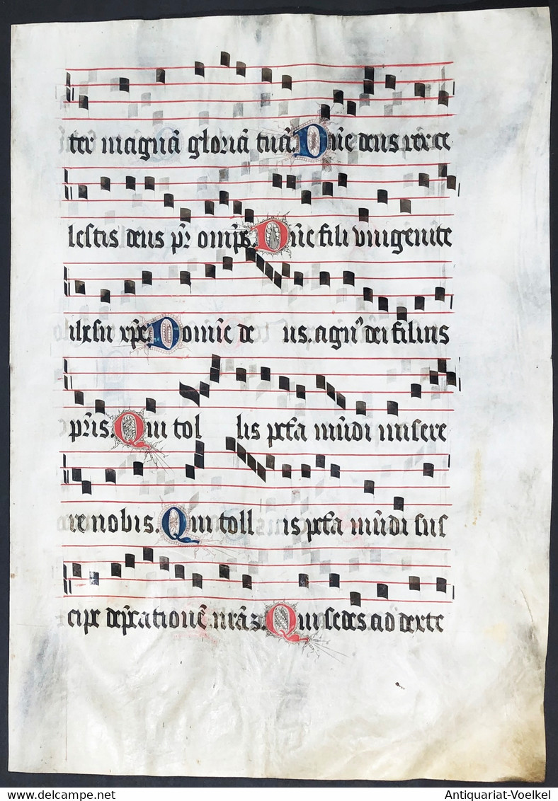 Very Rare Large Elephant Folio Vellum Sheet. Out Of An Antiphonary Manuscript From The 15th Century. / Seltene - Théâtre & Scripts